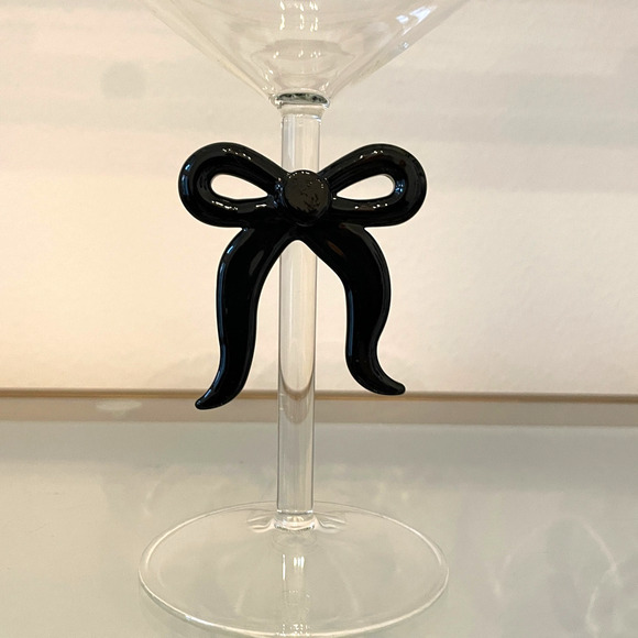 Black Bow Coupe Glass Holiday Glam Barware NEW - Picture 7 of 15
